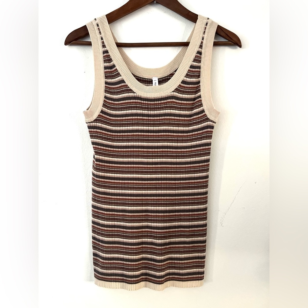 Wishlist Striped Knit Tank Top Sweater Off White and Earthy Browns Women's M